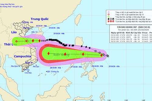 Bão số 8 sẽ đổ bộ vào sáng sớm 26/10, áp thấp nhiệt đới mạnh lên thành bão số 9
