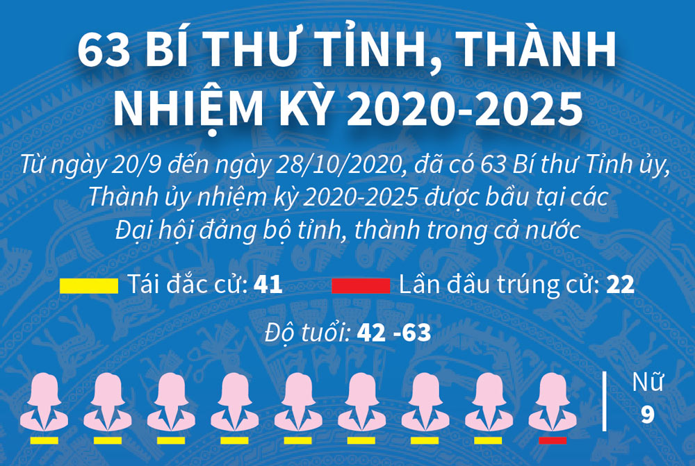 Infographics: 63 Bí thư tỉnh, thành nhiệm kỳ 2020