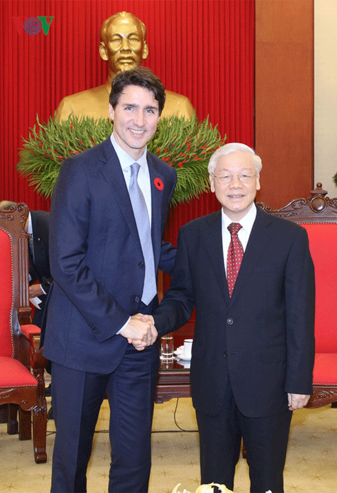 Tổng Bí thư Nguyễn Phú Trọng tiếp Thủ tướng Canada Justin Trudeau