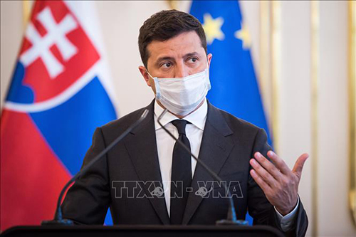 Tổng thống Ukraine Volodymyr Zelensky phát biểu.