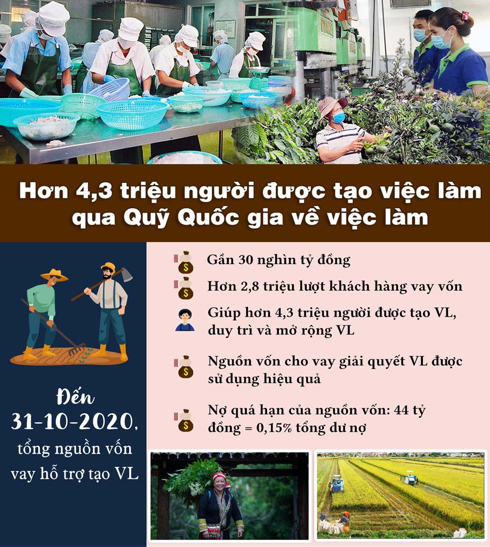 Infographics: Tạo việc làm cho hơn 4,3 triệu người qua Quỹ Quốc gia về việc làm