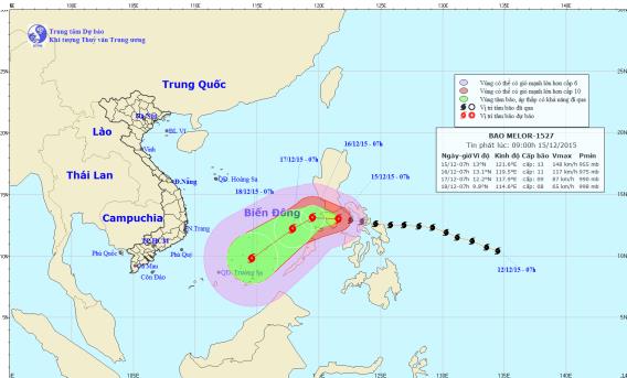 Cơ bão mạnh Melor đang quần thảo biển Đông