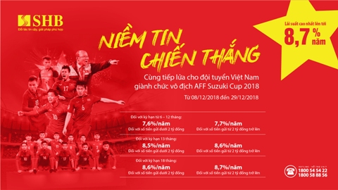 Mừng chiến thắng đội tuyển Việt Nam tại AFF Cup 2018: SHB tăng lãi suất lên đến 8,7%/năm