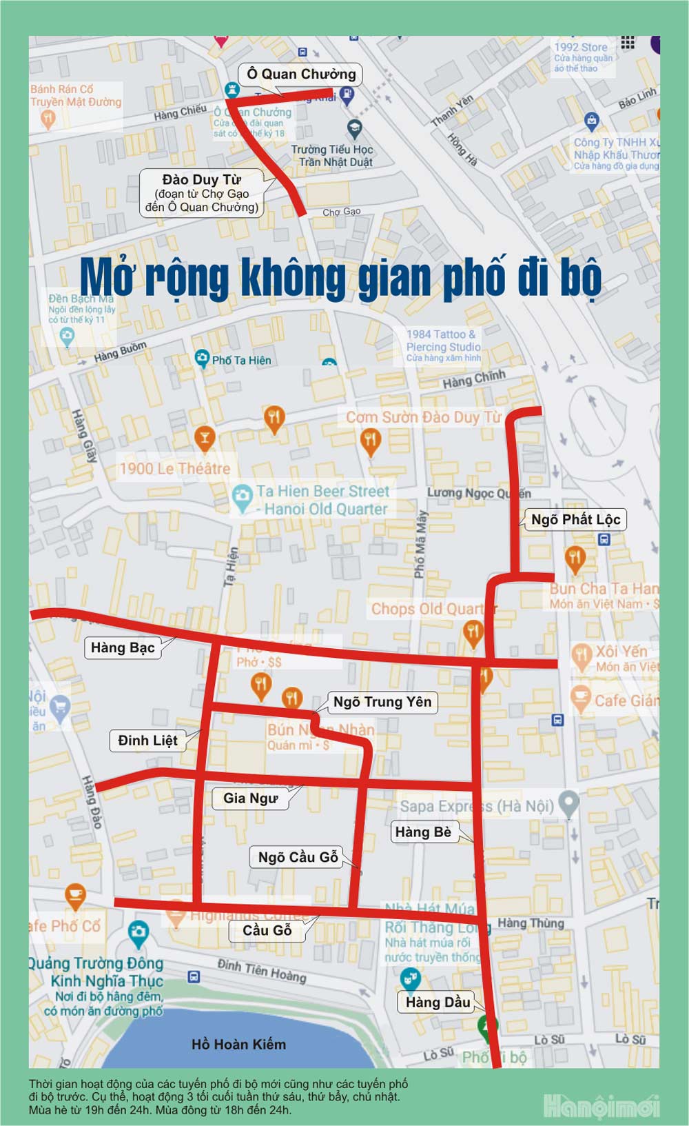 Infographics: Không gian phố đi bộ khu vực hồ Hoàn Kiếm mở rộng