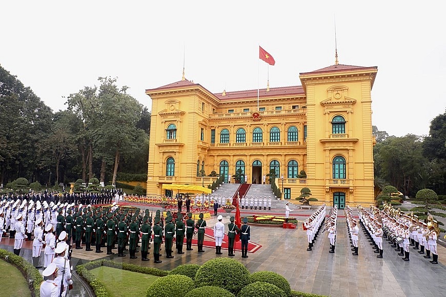 Chùm ảnh: Lễ đón Thủ tướng Lào Phankham Viphavanh thăm chính thức Việt Nam