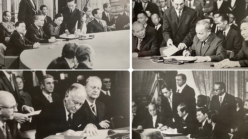 Một số hình ảnh tại lễ ký kết chính thức Hiệp định Paris 1973. (Ảnh tư liệu: Trung tâm Lưu trữ quốc gia III, Ban Tuyên giáo Trung ương, Bộ Ngoại giao)