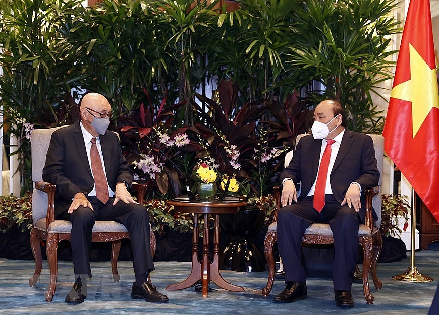 Chùm ảnh: Chủ tịch nước Nguyễn Xuân Phúc tiếp lãnh đạo một số tập đoàn của Singapore