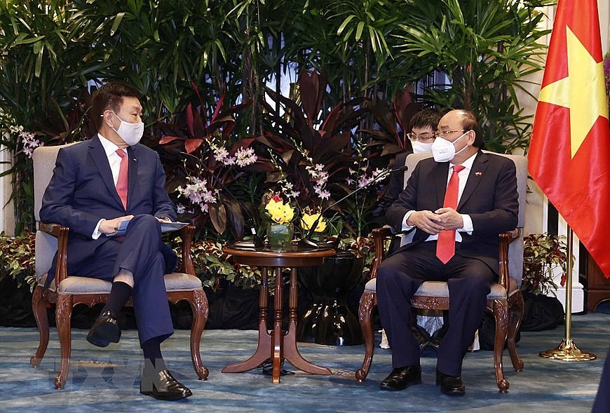 Chùm ảnh: Chủ tịch nước Nguyễn Xuân Phúc tiếp lãnh đạo một số tập đoàn của Singapore
