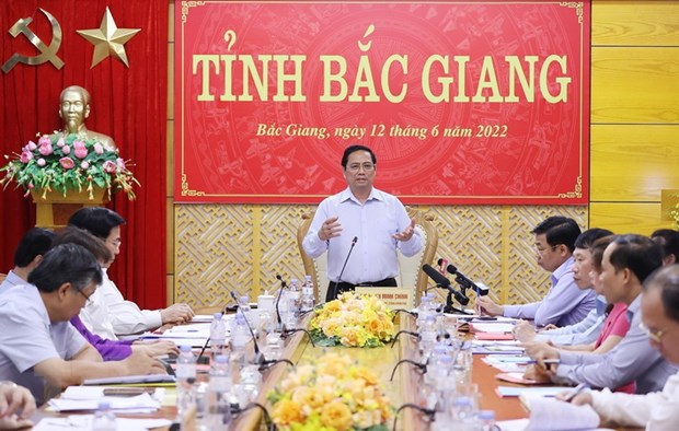 Thu tuong Pham Minh Chinh lam viec voi Ban Thuong vu Tinh uy Bac Giang hinh anh 1