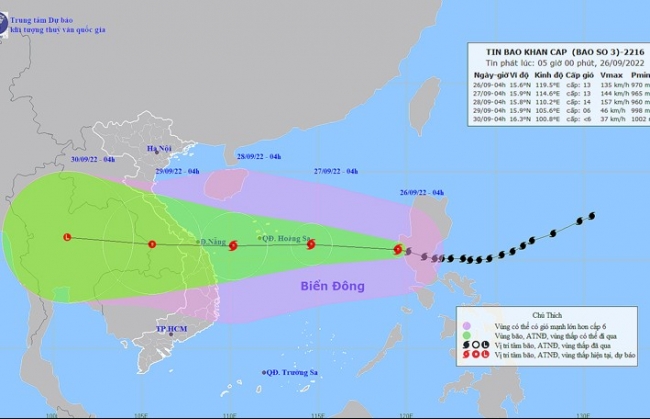 Thời tiết ngày 26/9: Siêu bão Noru tiến vào Biển Đông, mưa lớn ở Trung Bộ và Tây Nguyên