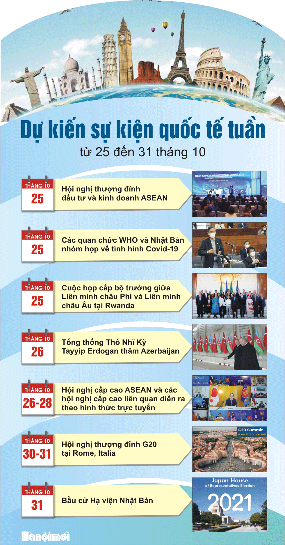 Infographics: Dự kiến sự kiện quốc tế tuần từ ngày 25 đến 31/10