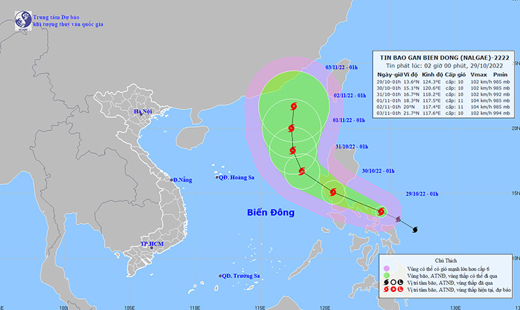 Thời tiết ngày 29/10: Bão Nalgae tiến vào biển Đông