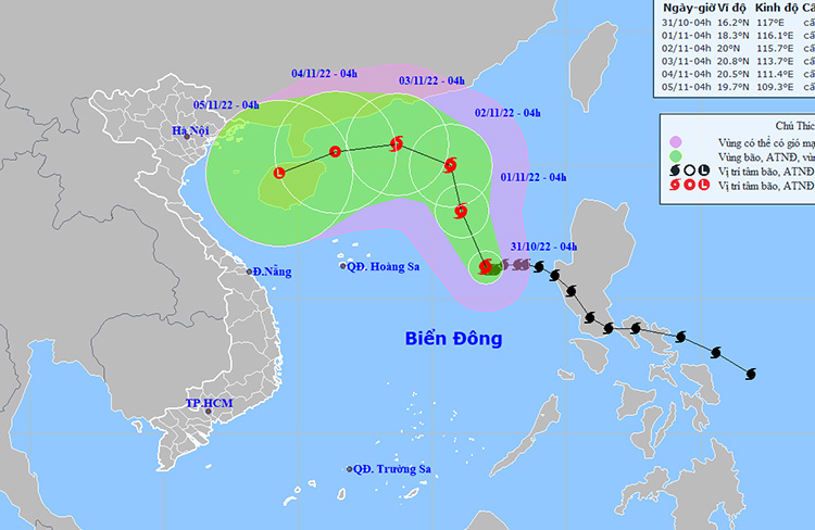 Thời tiết ngày 31/10: Bão số 7 giật cấp 12 có xu hướng mạnh lên