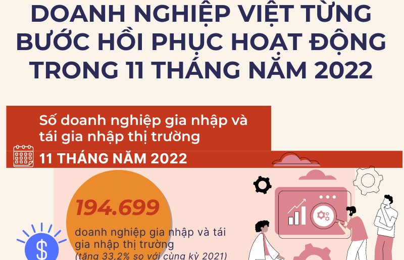 Infographics: Doanh nghiệp Việt từng bước hồi phục hoạt động trong 11 tháng năm 2022