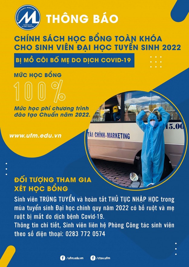 Đại học Tài chính Marketing hỗ trợ 100% học phí nếu sinh viên có cha, mẹ mất vì Covid-19